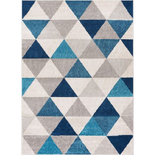  [아마존핫딜][아마존 핫딜] Well Woven Isometry Blue & Grey Modern Geometric Triangle Pattern 33 x 5 Area Rug Soft Shed Free Easy to Clean Stain Resistant