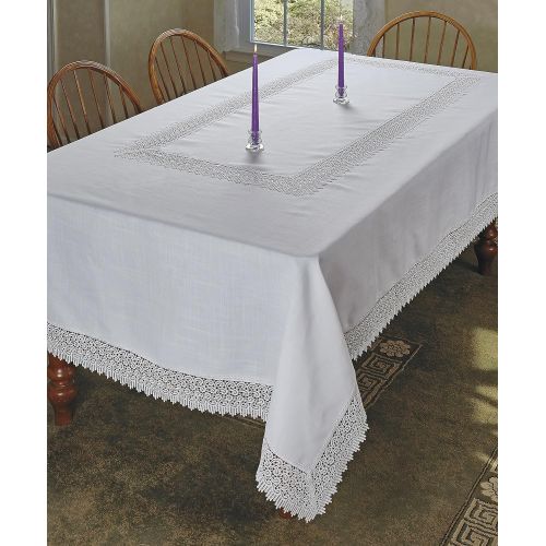  Violet Linen Treasure Macrame Lace Tablecloth, 70 x 144, White