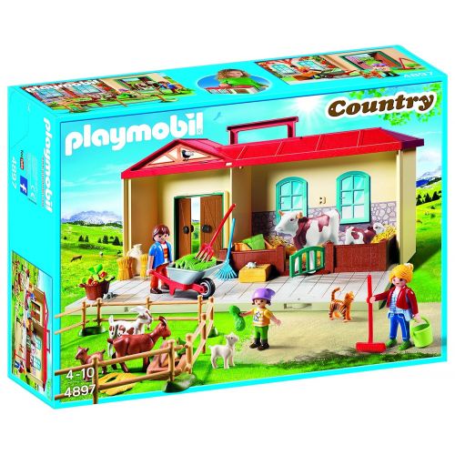 플레이모빌 PLAYMOBIL Playmobil 4897 Country Take Along Farm with Carry Handle and Fold-Out Stables - Multicolor