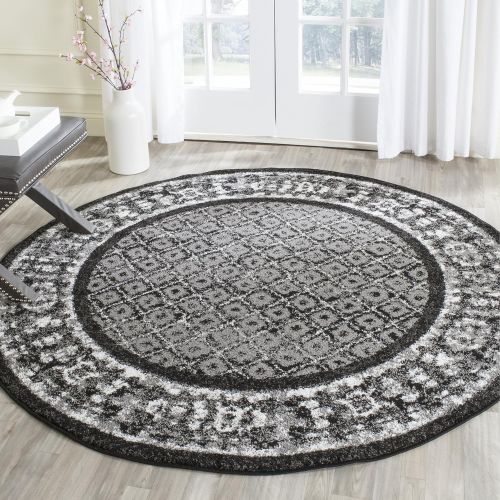  Safavieh Adirondack Collection ADR110A Black and Silver Vintage Distressed Round Area Rug (4 Diameter)