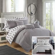 Chic Home CS2145 10 Holland Diamond Quilted Embroidered with Contemporary Reversible Printed Backside Queen Bed in a Bag Comforter Grey Includes 4 Piece Sheets Set