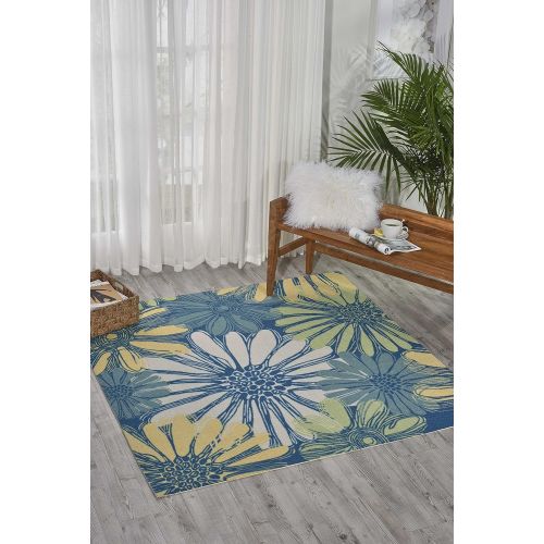  Nourison Home & Garden IndoorOutdoor 5.3X7.5 Blue Area Rug, 100% Polyester