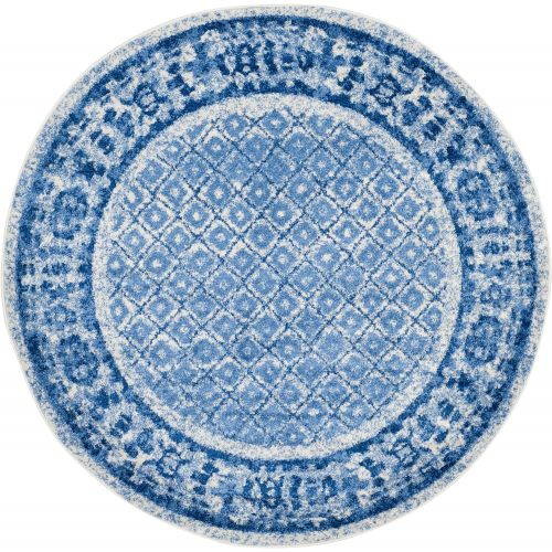  Safavieh Adirondack Collection ADR110D Silver and Blue Vintage Distressed Round Area Rug (6 Diameter)