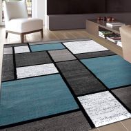 Rugshop Contemporary Modern Boxes Area Rug 5 3 X 7 3 BlueGray