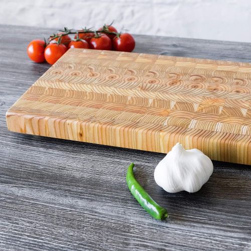  LW HANDMADE LARCH WOOD CANADA Larch Wood Canada End Grain One Hander Medium Cutting Board, Handcrafted for Professional Chefs & Home Cooking, 13-34x 8-34x 1-14 + Larch Wood Beeswax and Mineral Oil Conditione