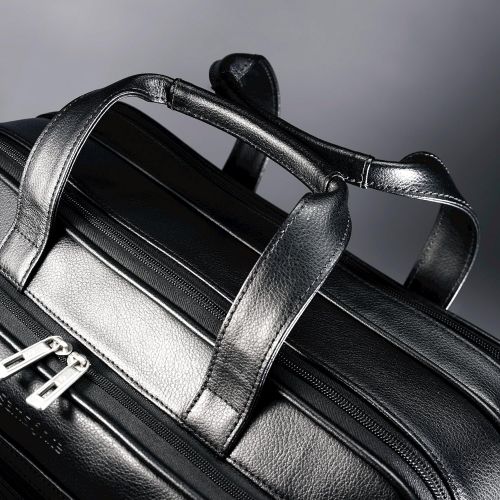 쌤소나이트 Samsonite Leather Expandable Briefcase, Black
