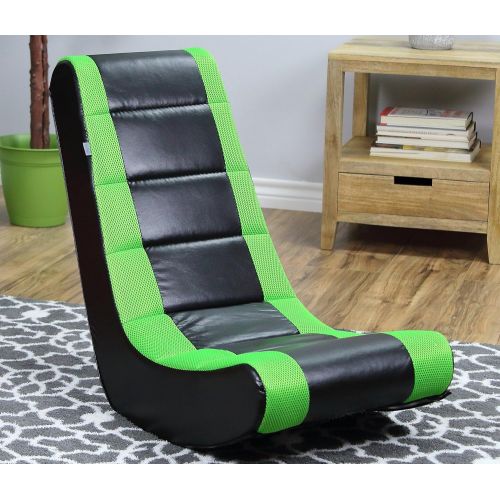  AMA shop (2 Pack) Video Game Rocker Sanford Mesh Racing Stripe Neon Green For Kids,Teens,Adults Boys Or Girls Seat Vinyl For Games,Tv Room 17W x 15.5D x 39H in.