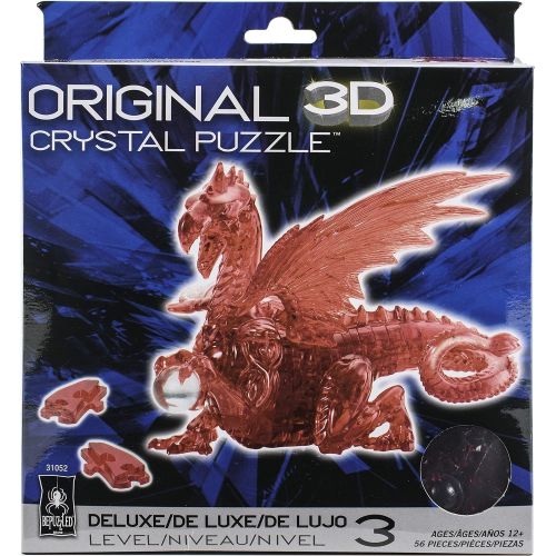  Bepuzzled Deluxe 3D Crystal Jigsaw Puzzle - Red Dragon DIY Assembly Brain Teaser, Fun Model Toy Gift Decoration for Adults & Kids Age 12 & Up, 56Piece (Level 3)
