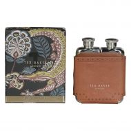 Ted Baker ATED458 Mens Brown Brouge Kiku Stainless Steel Double Hip Flask with Leather Effect Case, 2-3 fl oz