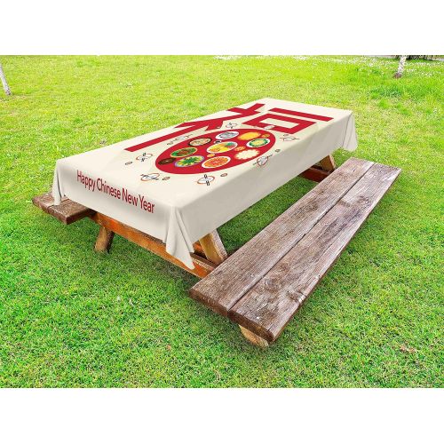  Festive Ambesonne Chinese New Year Outdoor Tablecloth, Lunar Dinner Table Full of Traditional Food for The Family Reunion, Decorative Washable Picnic Table Cloth, 58 X 120, Multicolor