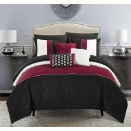 Chic Home Onset 10 Piece Color Block Quilted Embroidered Design Bag Bedding  Sheets Decorative Pillows Shams Included Comforter Set, King, Black