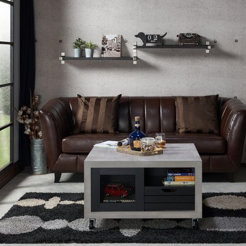  Coffee table ioHOMES Aaliyah Industrial Square Coffee Table with Slatted Drawer, Paneled Door Open Shelves, Caster Wheels, 31, Black