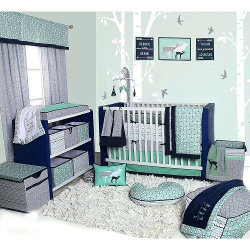  Bacati Noah Tribal 10 Piece Nursery-in-a-Bag Cotton Percale Crib Bedding Set with Bumper Pad, MintNavy