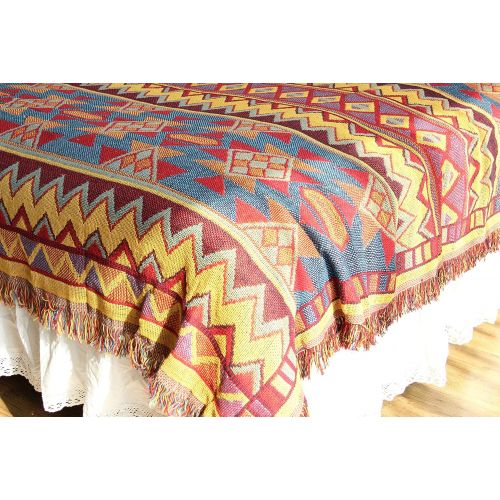  LELVA Bohemian Geometric Patterns Woven Throw Blanket Reversible Bedspreads Boho Bedroom Decor Beach Blanket (90 X 98 inch)
