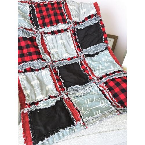  A Vision to Remember Bear Blanket - GrayRed PlaidBlack - QUILT Only
