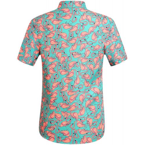  SSLR Mens Flamingos Summer Holiday Short Sleeve Aloha Hawaiian Shirt