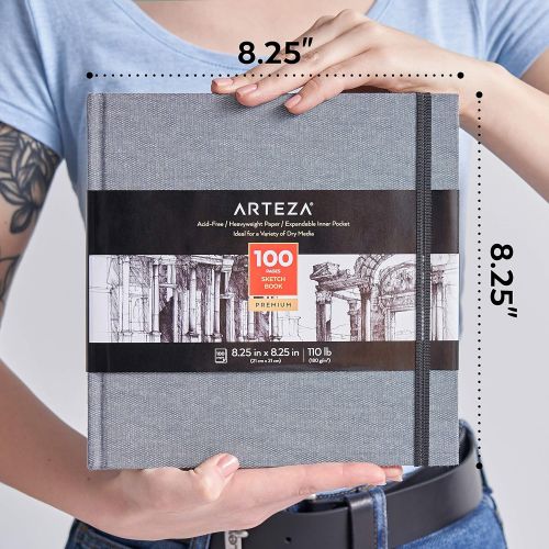  [아마존 핫딜] ARTEZA Arteza Art Sketch Book, 8.25x8.25 inch, 100 Sheets, Dusty Blue Square Linen-Bound Hardcover, 2-Pack, 110lb, 180gsm, Acid-Free Sketchbooks for Drawing with Dry Media