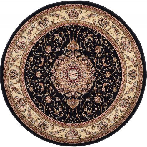  Safavieh Lyndhurst Collection LNH329A Traditional Medallion Black and Ivory Round Area Rug (4 Diameter)