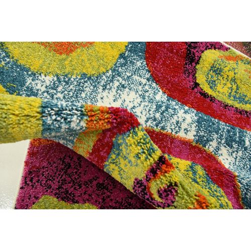  Unique Loom Lyon Collection Modern Abstract Blue Runner Rug (2 x 6)