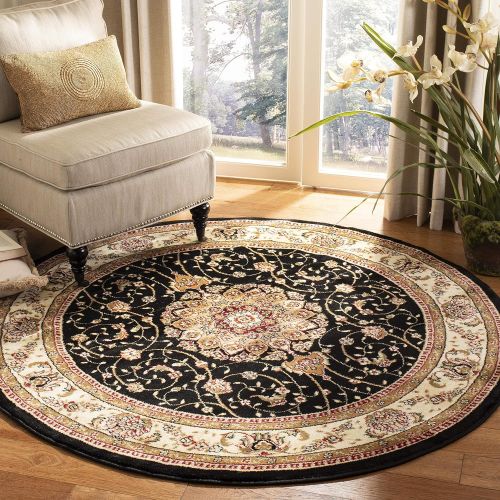  Safavieh Lyndhurst Collection LNH329A Traditional Medallion Black and Ivory Round Area Rug (4 Diameter)