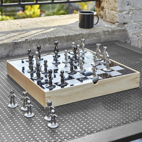  Umbra Buddy Chess Set For Kids & Adults  Modern Original Chessboard Game Made of Metal With Nickel & Titanium Finish  Measures 13 x 13 by 1 ½ Inch (33 x 33 x 3.8 cm) - Velvet Bot