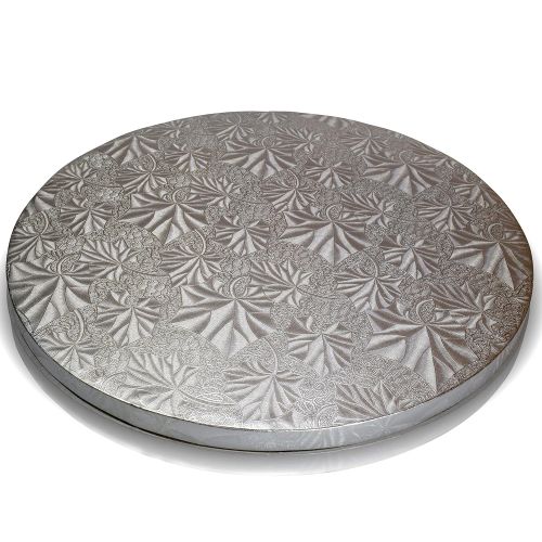  TROLIR 10 Inch Round Cake Drums, 12 Pack, Smooth Edge, Sturdy and Greaseproof Boards Of 1/2 Inch Thick Corrugated Paper, Coated With Embossed Foil Of Silver Grape Leaf, Bonus - 6 S