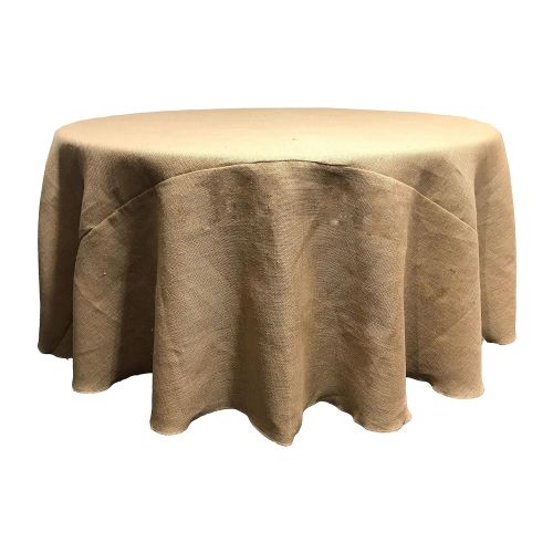  LA Linen Natural Burlap Round Tablecloth, 132-Inch