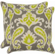 Safavieh Pillow Collection 22-Inch Paisley Pillow, Grey and Lime Green, Set of 2