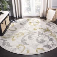 Safavieh Amherst Collection AMT428E Ivory and Light Grey Indoor Outdoor Round Area Rug (7 Diameter)