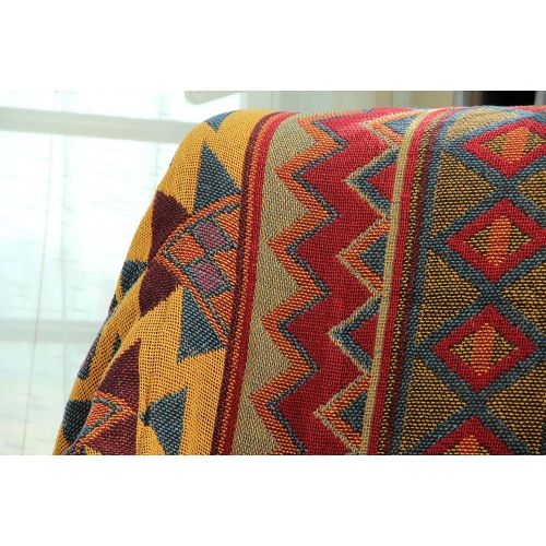  LELVA Bohemian Geometric Patterns Woven Throw Blanket Reversible Bedspreads Boho Bedroom Decor Beach Blanket (90 X 98 inch)