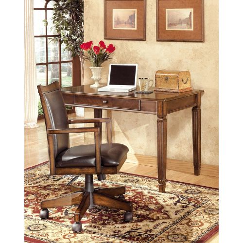  Signature Design by Ashley Ashley Furniture Signature Design - Hamlyn Swivel Office Desk Chair - Casters - Traditional - Medium Brown Finish - Brown Faux Leather