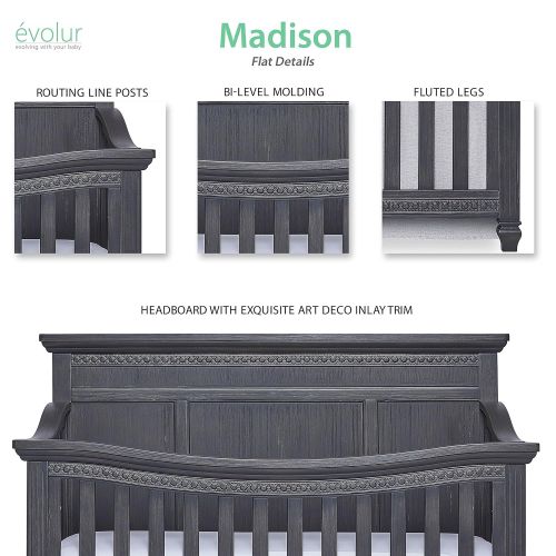  Evolur Madison 5 1 Flat Top Convertible Crib, Weathered Grey