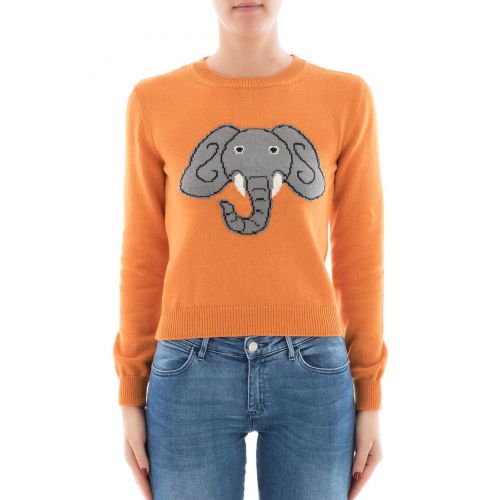  Alberta Ferretti Elephant intarsia orange crewneck