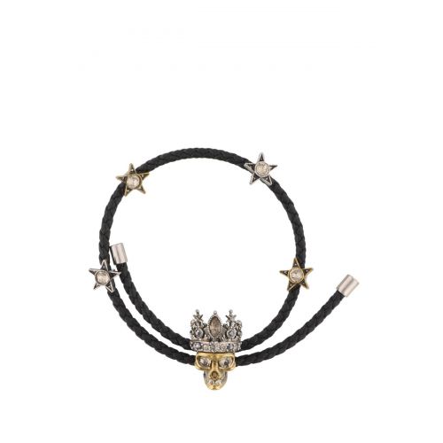  Alexander Mcqueen Black leather and crystal bracelet