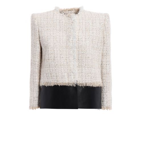  Alexander Mcqueen Tweed and leather frayed jacket