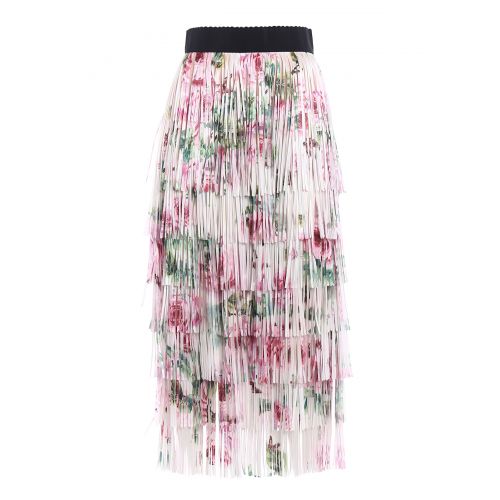  Dolce & Gabbana Roses print fringed flounced skirt