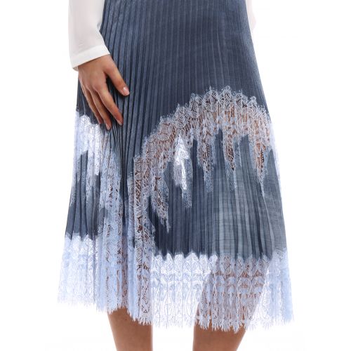  Ermanno Scervino Denim-style lace detail midi skirt