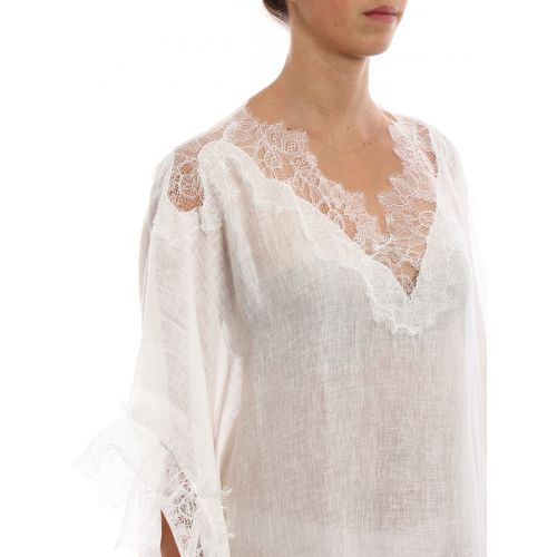  Ermanno Scervino Lace inserts linen maxi poncho