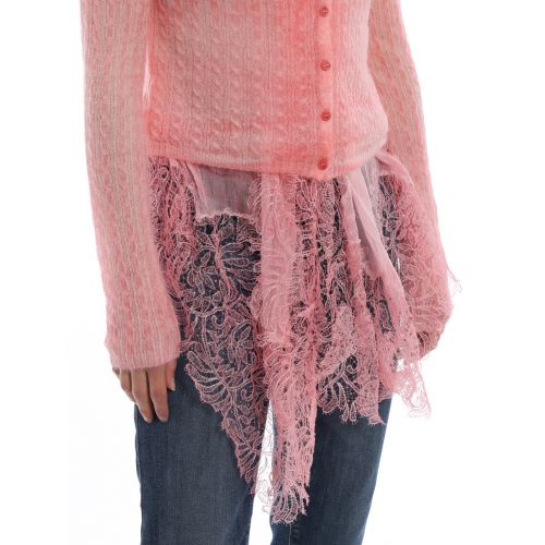  Ermanno Scervino Pink cardigan with silk and laces