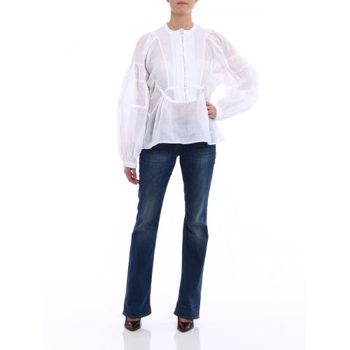  Ermanno Scervino Wide puff sleeve ramie blouse