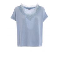 Ermanno Scervino Sky blue cashmere and lace sweater