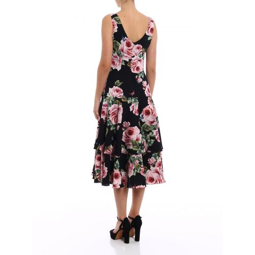  Dolce & Gabbana Flounced rose print silk dress