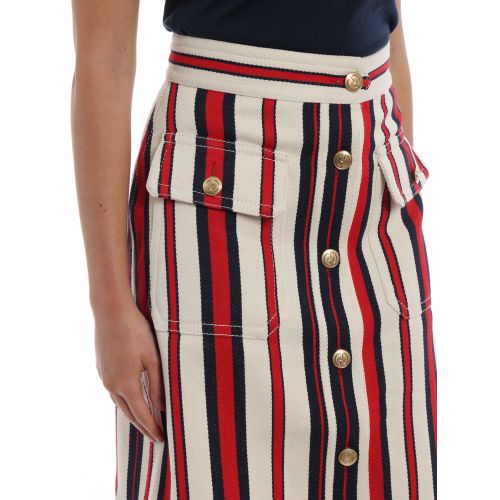 구찌 Gucci Button detail striped denim skirt
