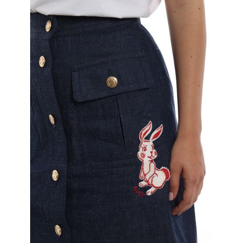 구찌 Gucci Rabbit embroidery denim skirt
