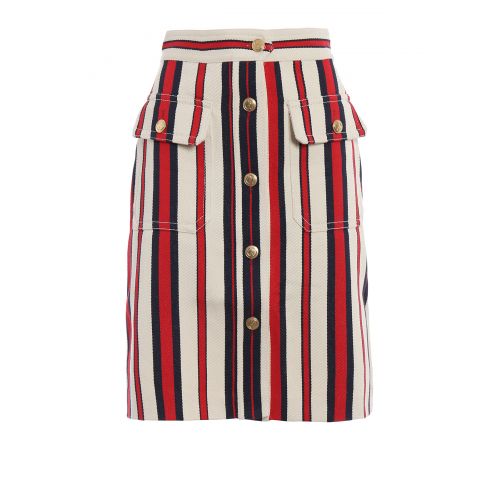 구찌 Gucci Button detail striped denim skirt