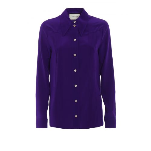 구찌 Gucci Purple silk crepe de chine shirt