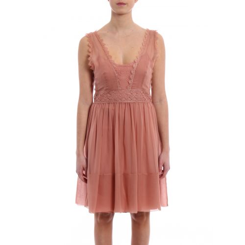  Alberta Ferretti Pink silk and lace sleeveless dress