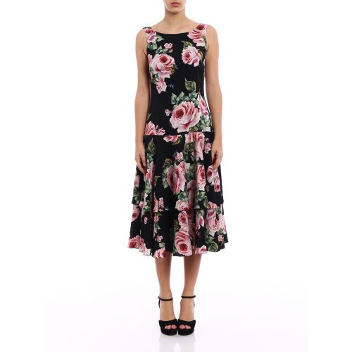  Dolce & Gabbana Flounced rose print silk dress