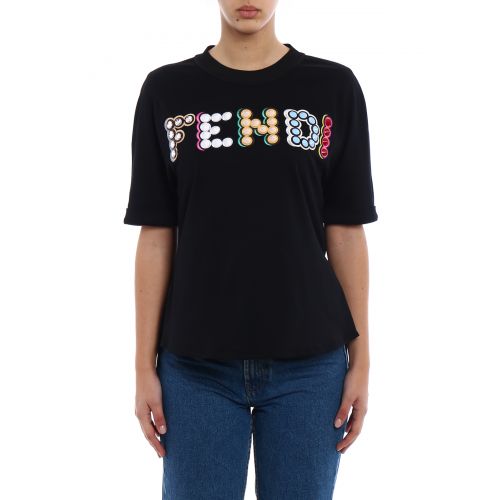 펜디 Fendi Studded logo applique T-shirt