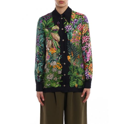 구찌 Gucci Woodland and fawn print silk shirt